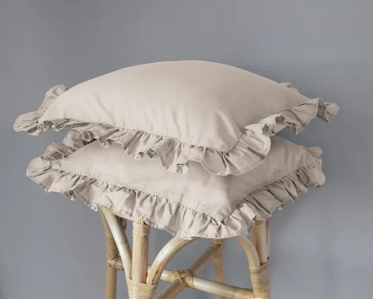 Mayamoo, pościel 3-częściowa z falbaną, beżowa, 160-200 cm