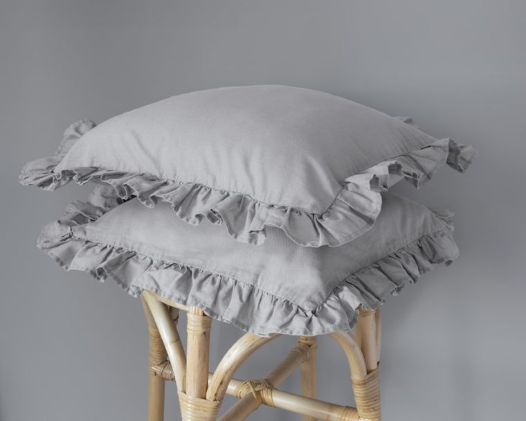 Mayamoo, pościel 3-częściowa z falbaną, jasny szary, 160-200 cm