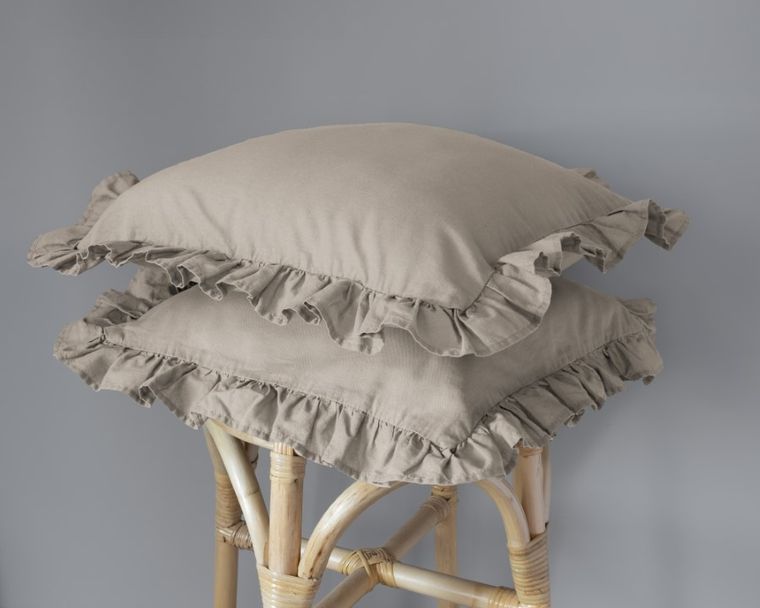 Mayamoo, pościel 3-częściowa z falbaną, taupe, 160-200 cm