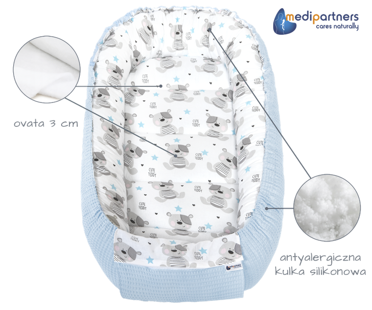 Medi Partners, Teddy, gniazdo niemowlęce, kokon, wafel, błękit