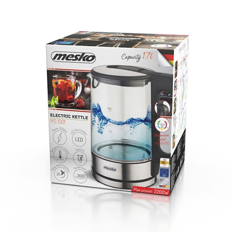 Mesko, czajnik szklany z regulacją temperatury, 1,7 l, MS 1301B