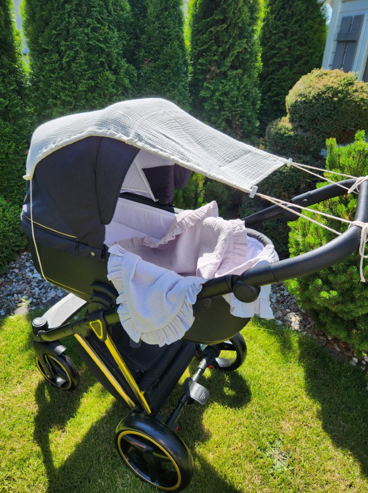 MimiNu, daszek do wózka, przeciwsłoneczna osłonka, muślin bawełniany, szary