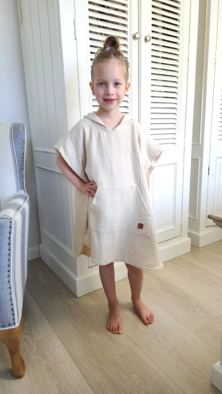 MimiNu, muślinowe ponczo plażowe, szybkoschnące, ciepły beż, 1-4 l.