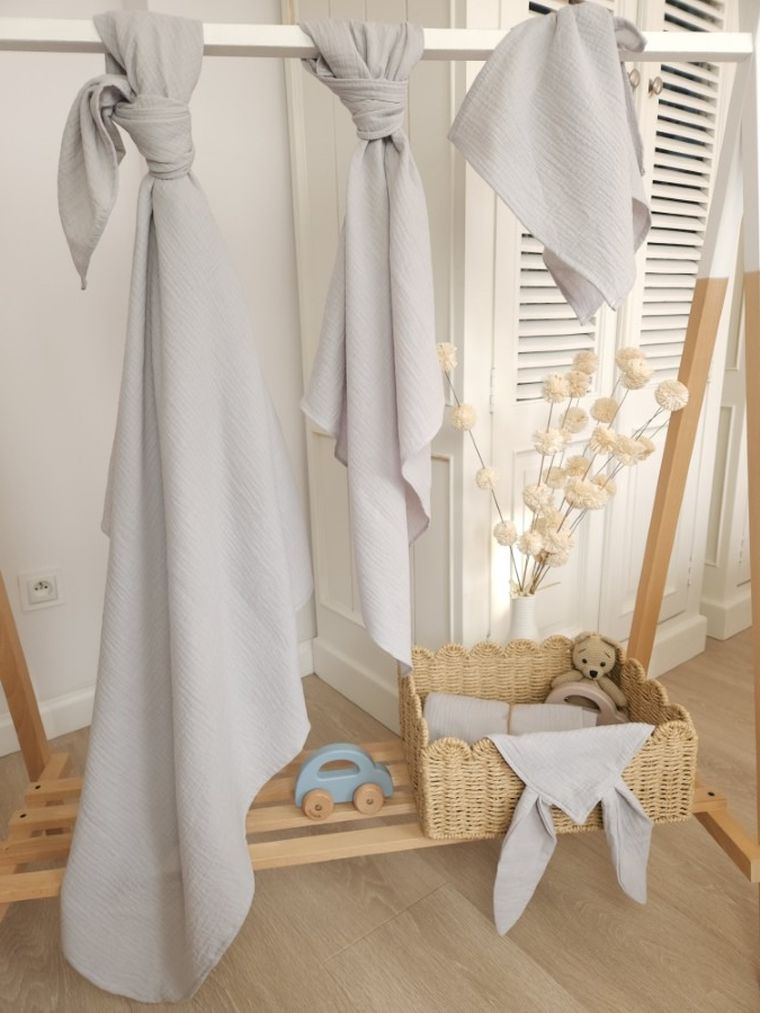 MimiNu, pieluszka muślinowa, szara + śmietanka, 75-75 cm, 2 szt.