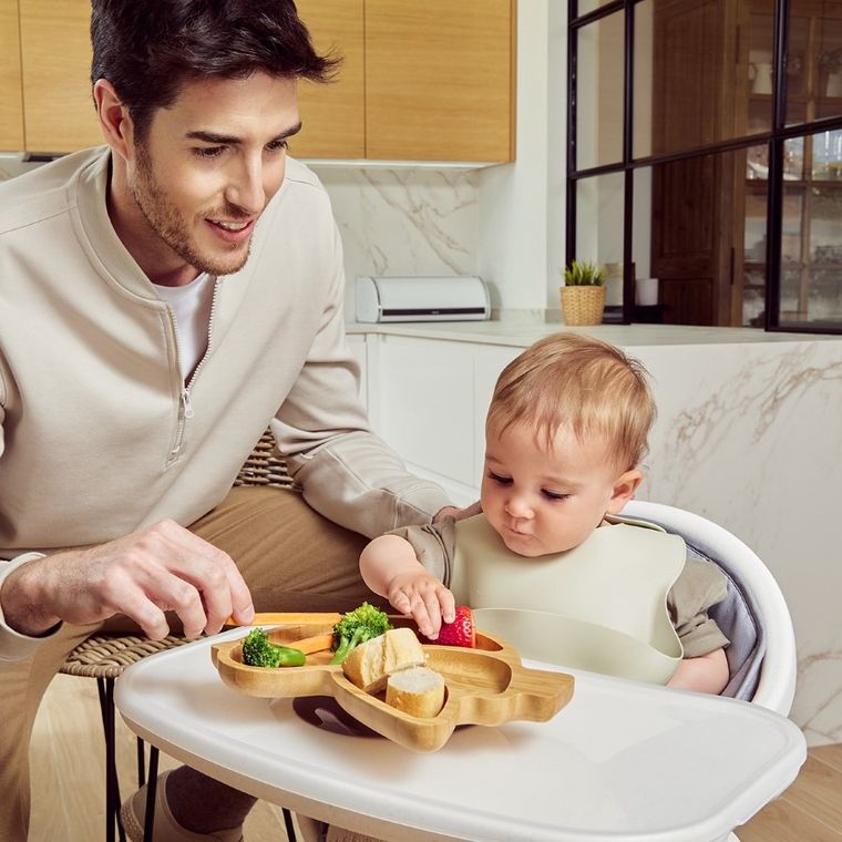 Miniland, Ptaszek, ECO-friendly, drewniany talerzyk z przyssawką i przegródkami do karmienia metodą BLW