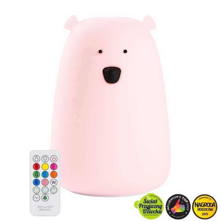 Miś, lampka silikonowa z pilotem, duża, różowa