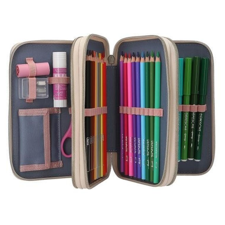 Miss Melody, Poppy Sand, piórnik rozkładany, potrójny, z wyposażeniem