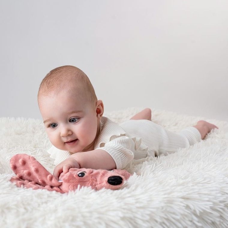 Mom's Care, Jamiś, pastelowy, piszczek z gryzakiem, zabawka sensoryczna, różowy