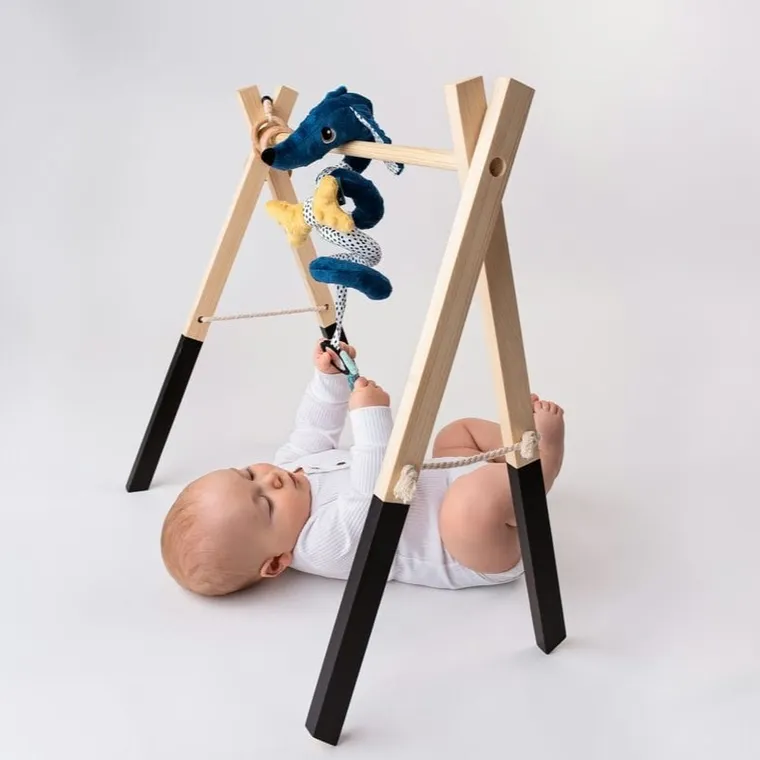 Mom's Care, Jamiś, spiralka do wózka, pastelowa zawieszka sensoryczna z lusterkiem i grzechotką, granatowa