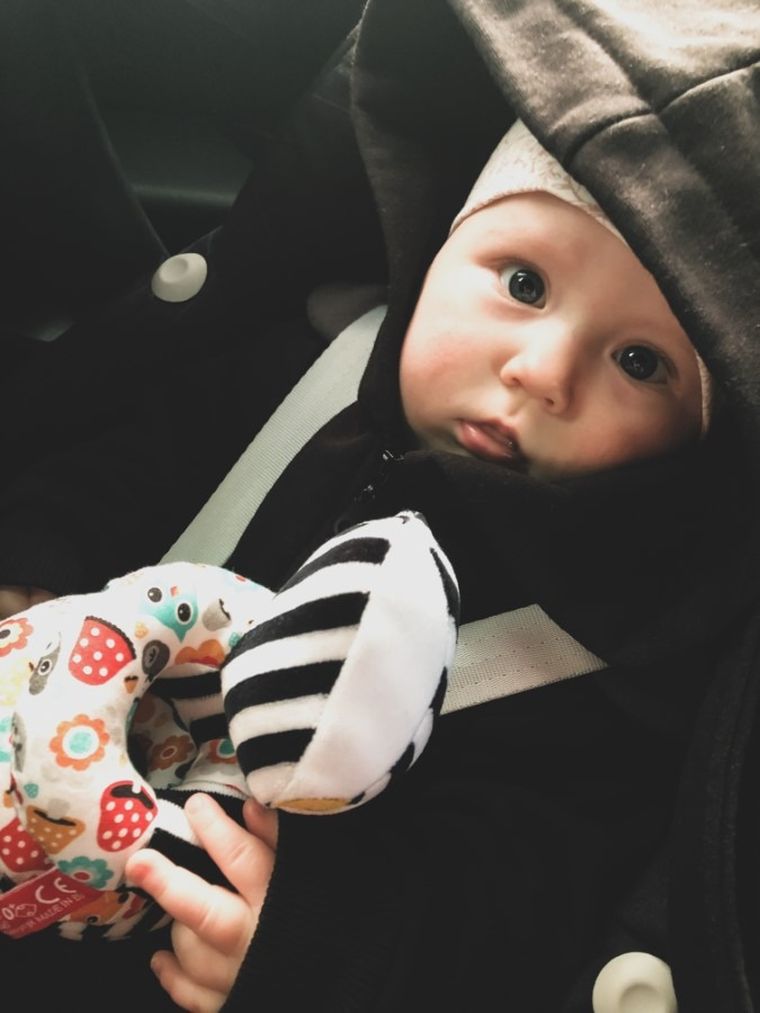 Mom's Care, spirala edukacyjna, grzechotka, kontrastowa zabawka zawieszka sensoryczna