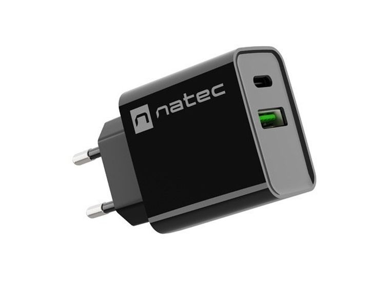 Natec Ładowarka Sieciowa Ribera USB-a + USB-c 20w Power Delivery, czarna Nuc-2062