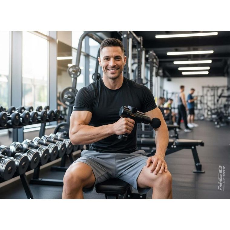 Neo-Sport, pistolet do masażu ciała, czarny, 6 nakładek, NS-504