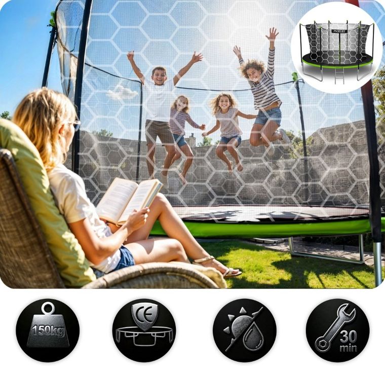 Neo-Sport, trampolina ogrodowa z siatką wewnętrzną i drabinką, 13ft/404 cm