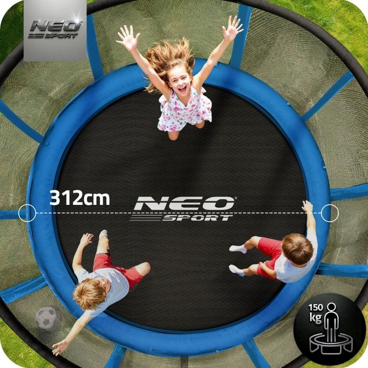 Neo-Sport, trampolina ogrodowa z siatką zewnętrzną i drabinką, 10ft/312 cm