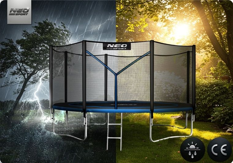 Neo-Sport, trampolina ogrodowa z siatką zewnętrzną i drabinką, 12ft/374 cm