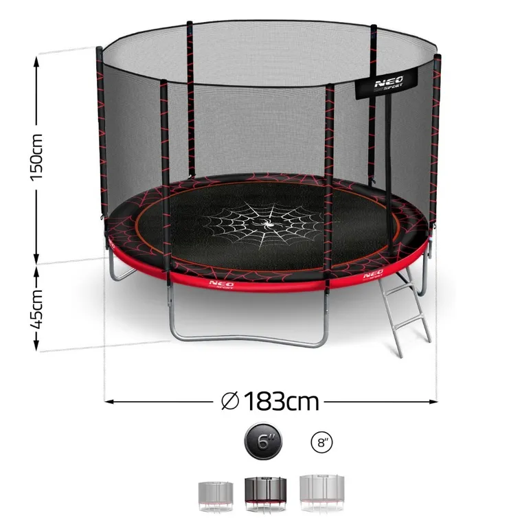 Neo-Sport, trampolina ogrodowa z siatką zewnętrzną i drabinką, 183 cm