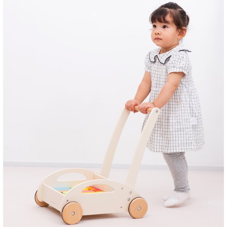 New Classic Toys, pchacz drewniany, zestaw z klockami