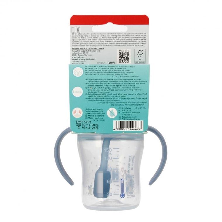 Nuk, butelka do nauki picia ze słomką, pingwinek, 150 ml