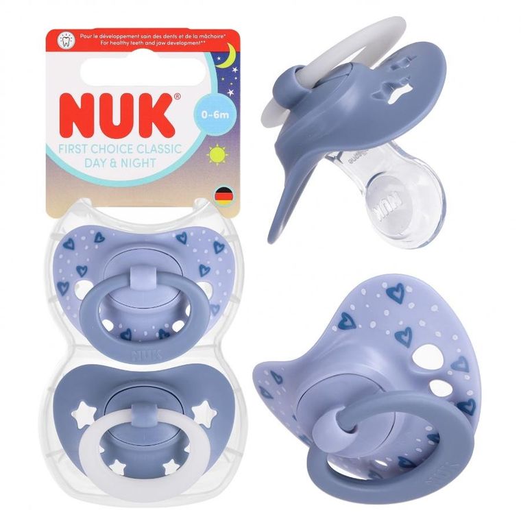 Nuk, First Choice, Night, smoczek uspokajający, niebieski, 0-6m, 2 szt.