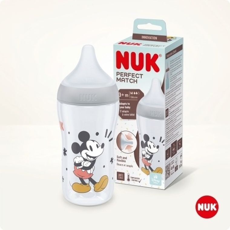 Nuk, Myszka Miki, Perfect Match, butelka, silikonowy smoczek, rozmiar M, 260 ml