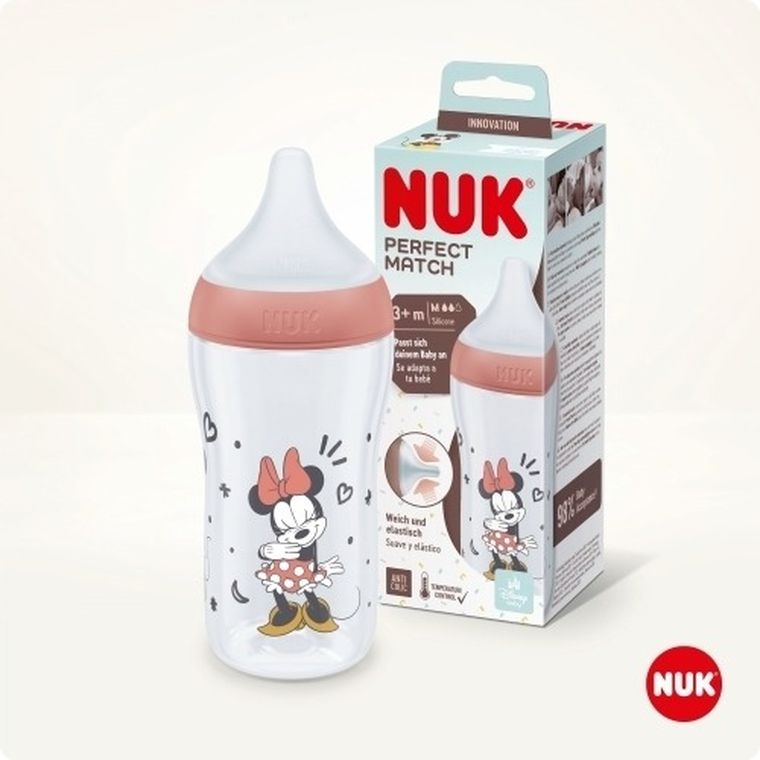 Nuk, Myszka Minnie, Perfect Match, butelka, silikonowy smoczek, rozmiar M, 260 ml