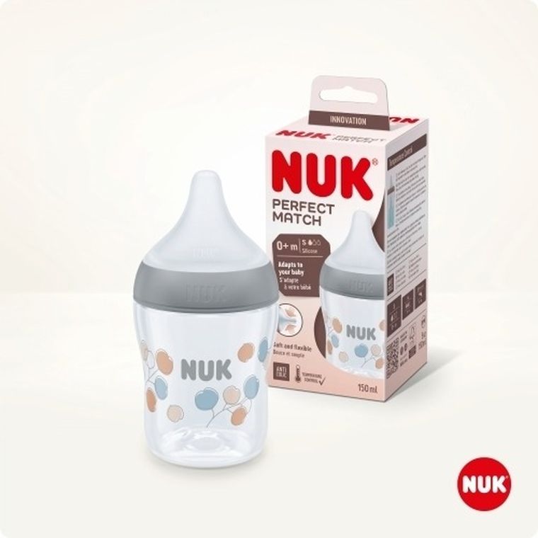 Nuk, Perfect Match, butelka, silikonowy smoczek, rozmiar S-M, bawełna, 150 ml