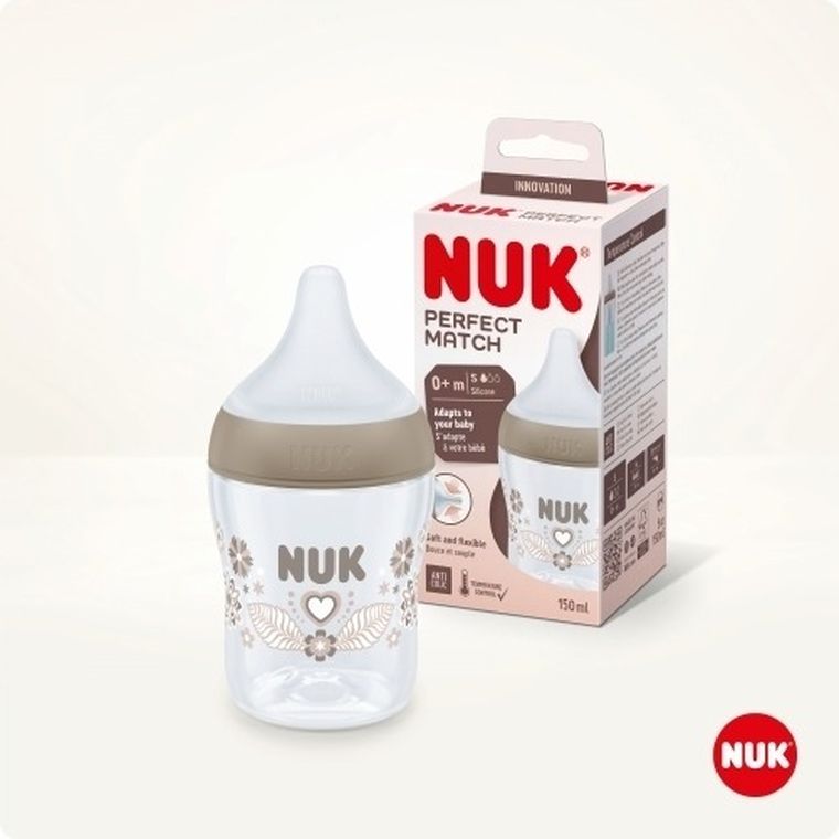 Nuk, Perfect Match, butelka, silikonowy smoczek, rozmiar S-M, serca, 150 ml