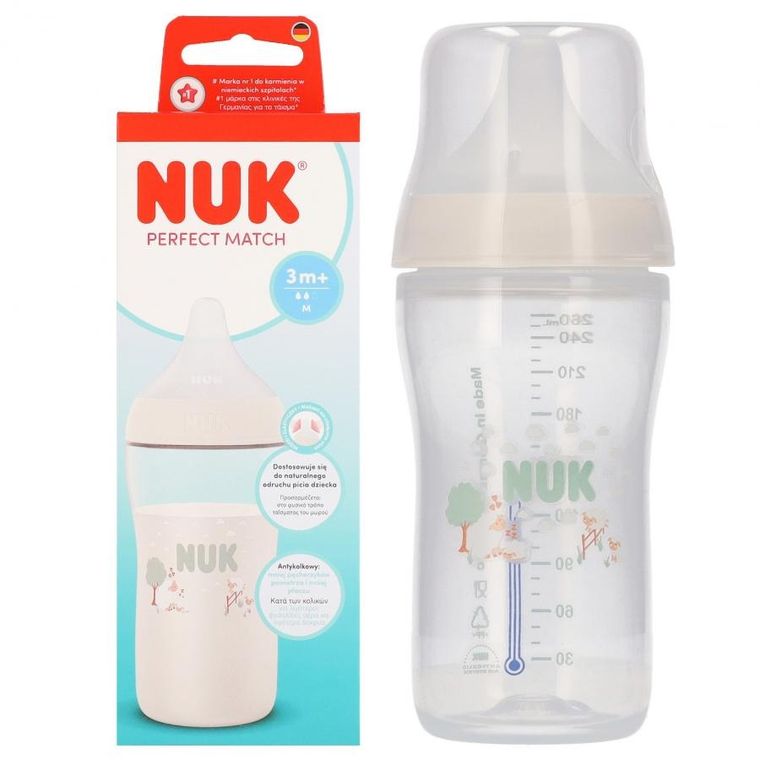 Nuk, Perfect Match, butelka z silikonowym smoczkiem, rozmiar M, owca, 260 ml