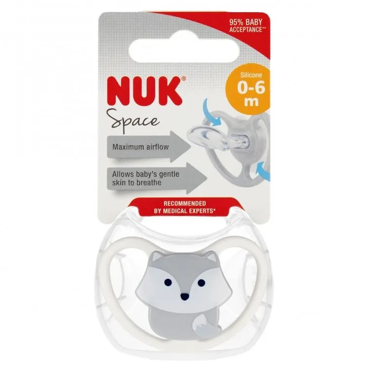 Nuk, Space, smoczek uspokajający, silikonowy, 0-6m, 1 szt