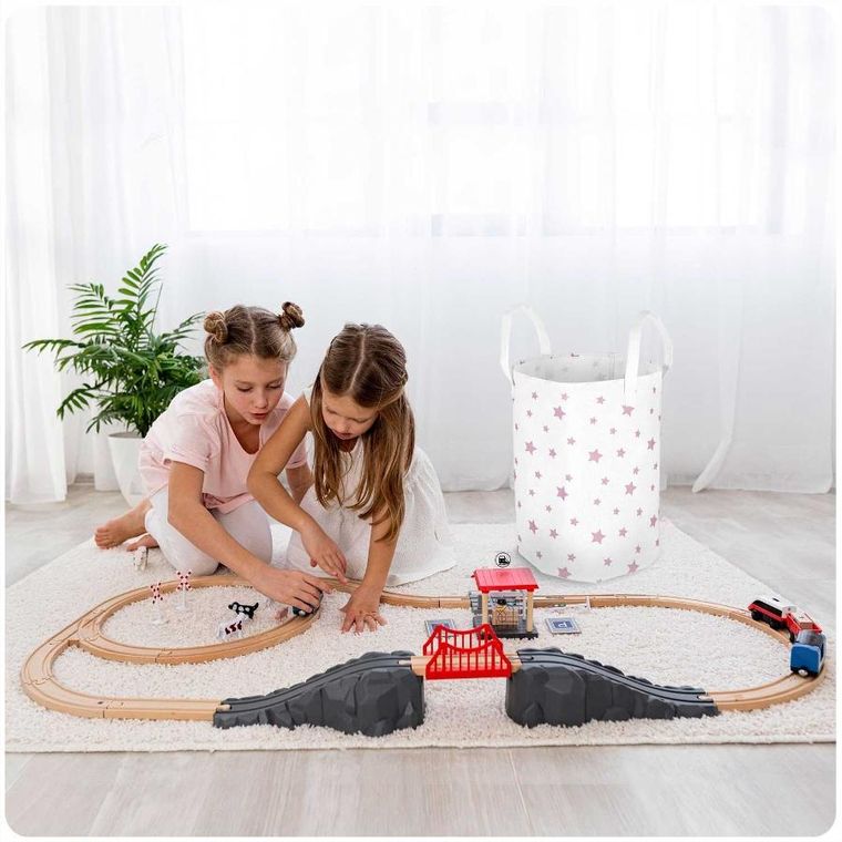 Nukido, kosz na zabawki, biały w gwiazdki