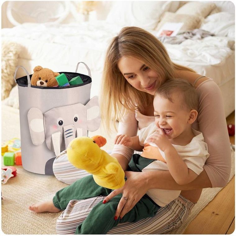 Nukido, kosz na zabawki, szary słonik