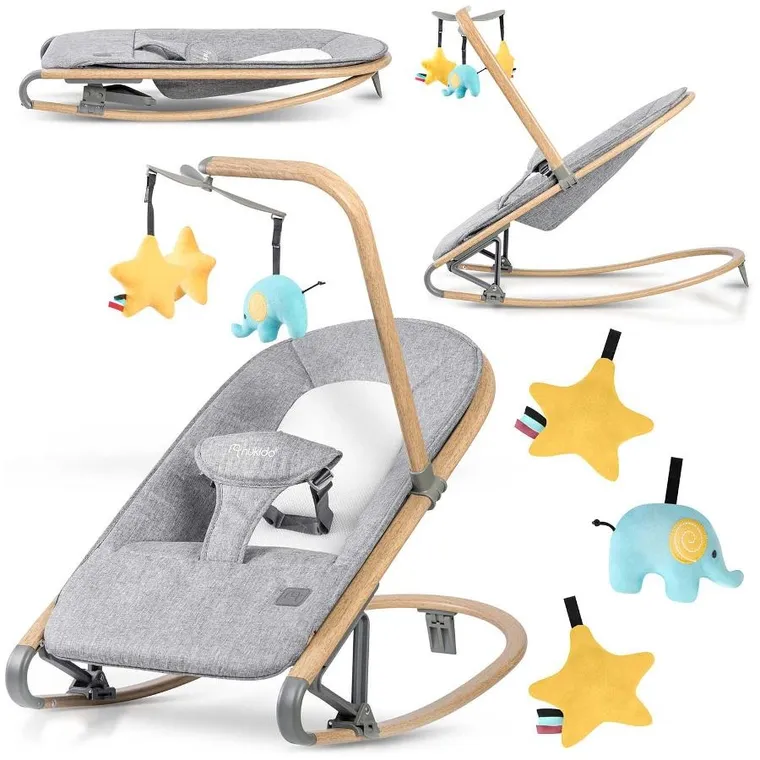 Nukido, leżaczek bujaczek z zabawkami NK-53, szary