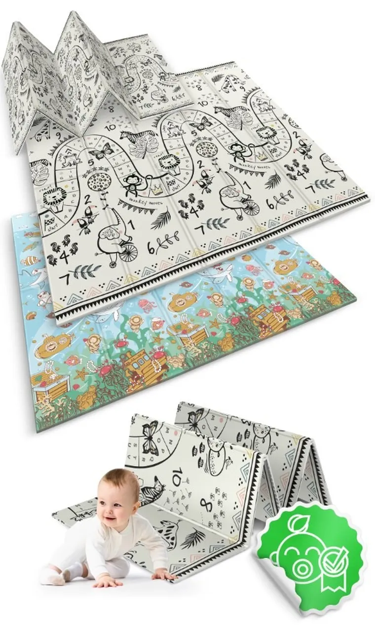 Nukido, mata piankowa, składana, ocean, safari, 200-180-1 cm