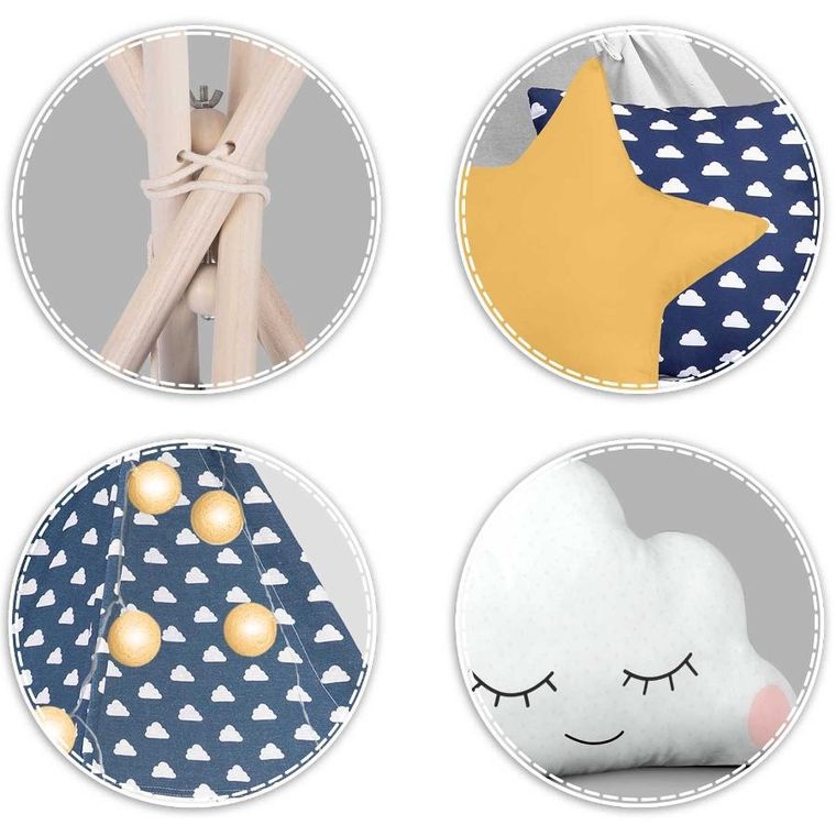 Nukido, namiot tipi dla dzieci ze światełkami, granatowy