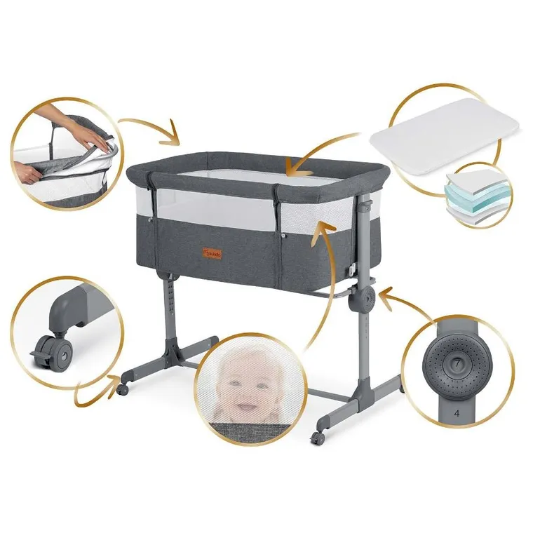 Nukido, NK-243, łóżeczko turystyczne składane, dostawka, ciemny szary