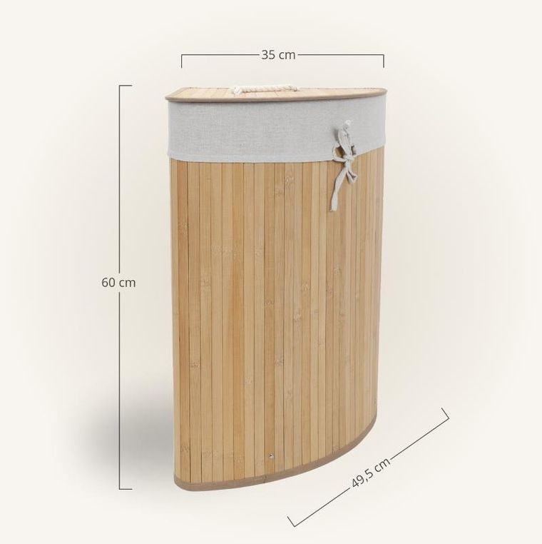 Nuxio, Arco, narożny kosz na pranie, bambus, 60l