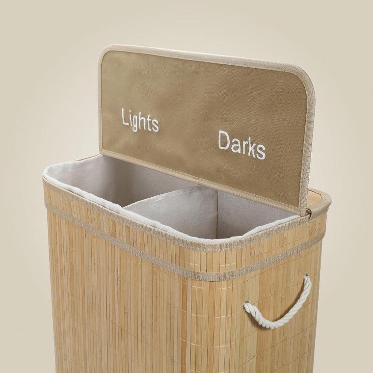 Nuxio, Arvi, bambusowy kosz na pranie, 2-komorowy, 100l