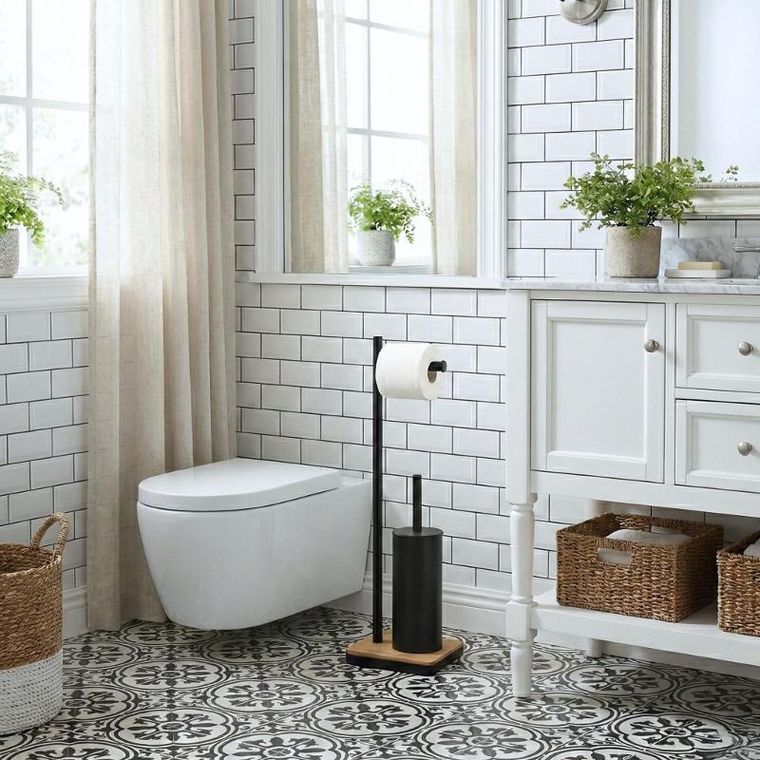 Nuxio, Ivlo, szczotka do WC z uchwytem na papier toaletowy i bambusową podstawką, 65 cm
