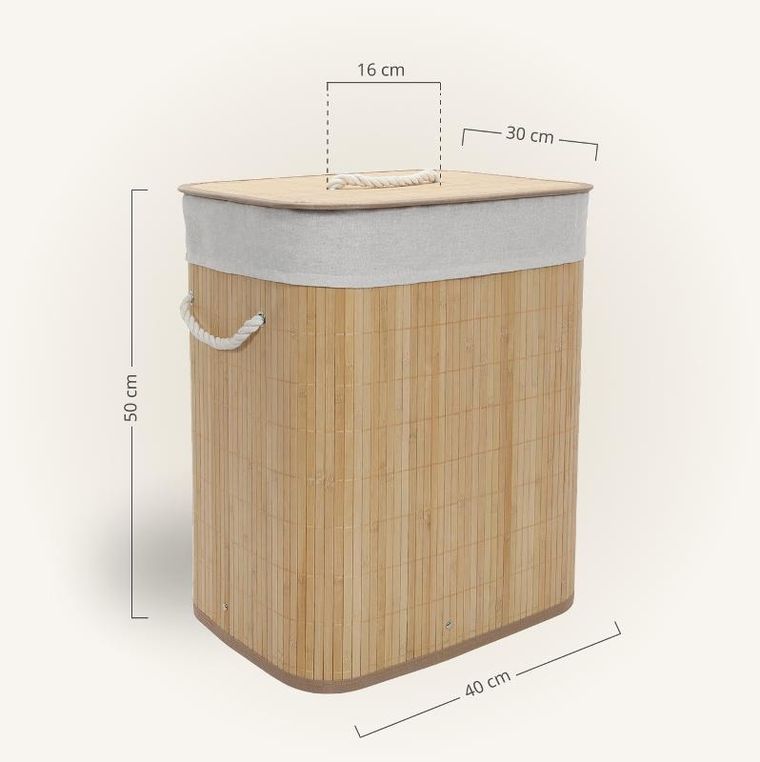 Nuxio, Sana, bambusowy kosz na pranie z wyjmowanym workiem, 60l