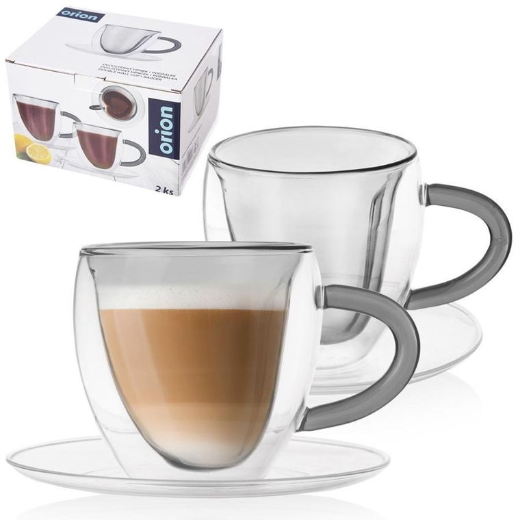 Orion, filiżanki termiczne ze spodkiem z podwójną ścianką, do kawy i herbaty, Double, 160 ml, 2 szt.