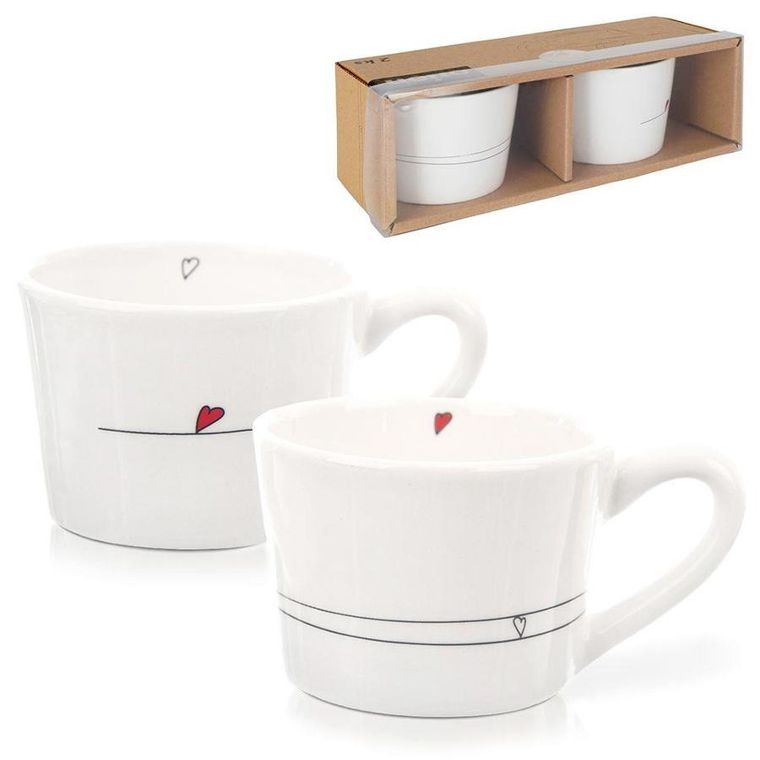 Orion, filiżanki z uchem, ceramiczne białe, Serduszka, 2 szt., 200 ml