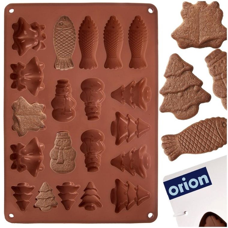 Orion, forma do ciastek i pralin, silikonowa, brązowa, 34-24,5-1 cm