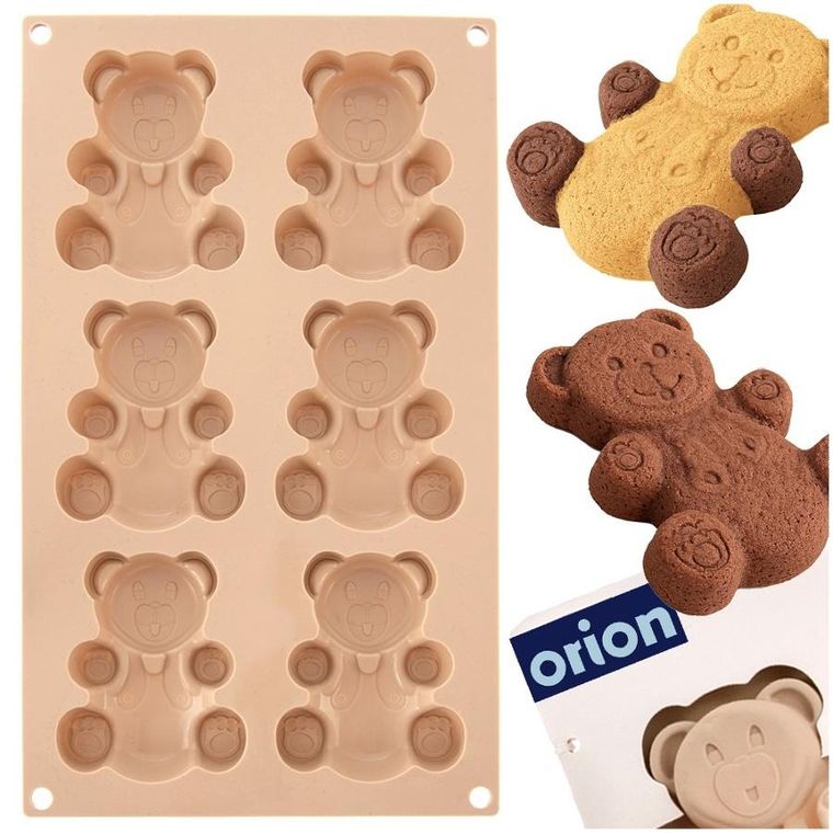 Orion, forma do ciastek muffinek silikonowa, beżowa, misie, 30-17,5-2 cm