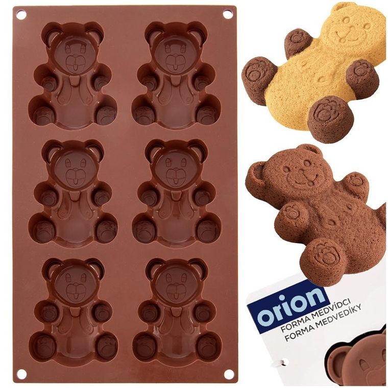 Orion, forma do ciastek muffinek silikonowa, brązowa, misie, 30-17,5-2 cm