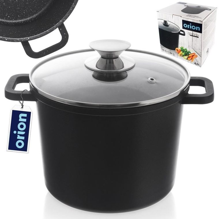 Orion, garnek granitowy ze szklaną pokrywką wysoki, Grande, 4.2 l