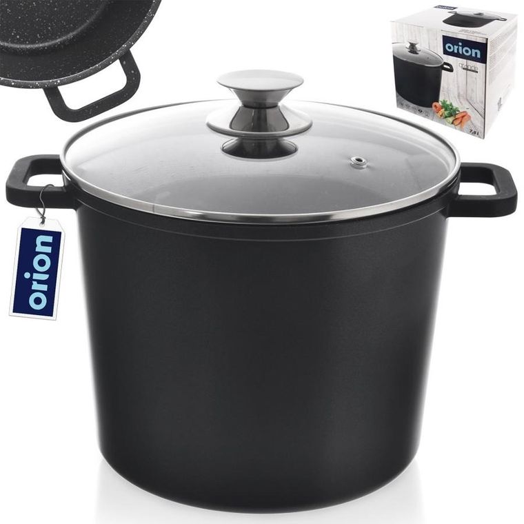 Orion, garnek granitowy ze szklaną pokrywką wysoki, Grande, 7.6 l