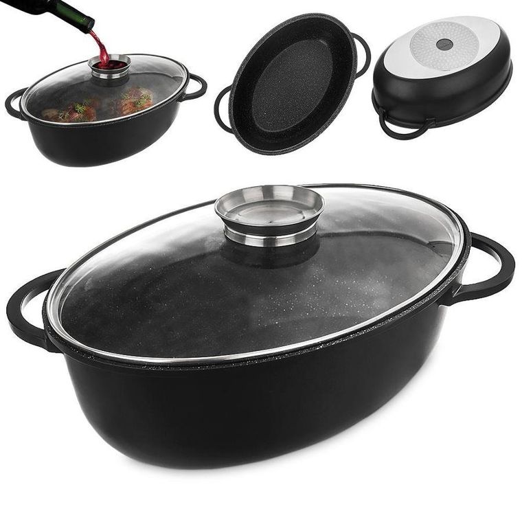 Orion, Grande, brytfanna granitowa, z pokrywką szklaną, 8 l