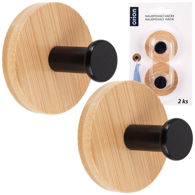 Orion, haczyk, wieszak samoprzylepny, drewniany, metalowy, czarny, 5 cm, 2 szt.