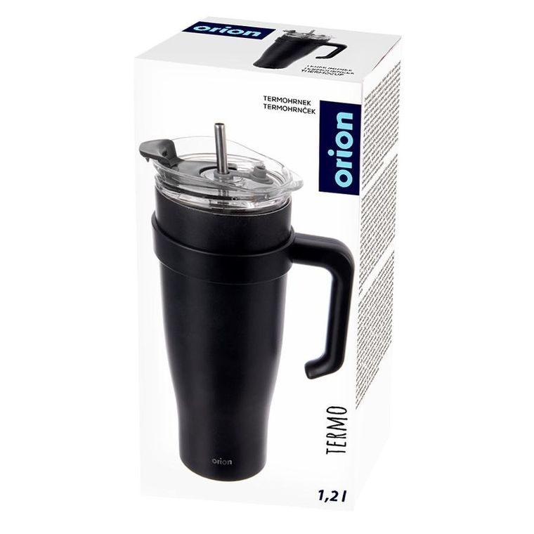 Orion, kubek termiczny z uchwytem, stalowy, czarny, 1,2l