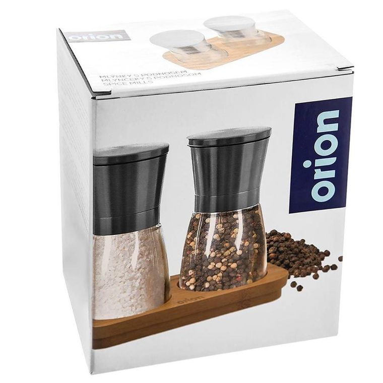 Orion, młynek do mielenia soli i pieprzu na bambusowym stojaku, 3 szt.